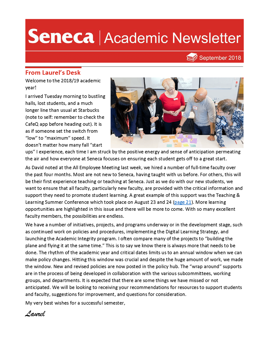 The September 2018 issue of the Academic Newsletter