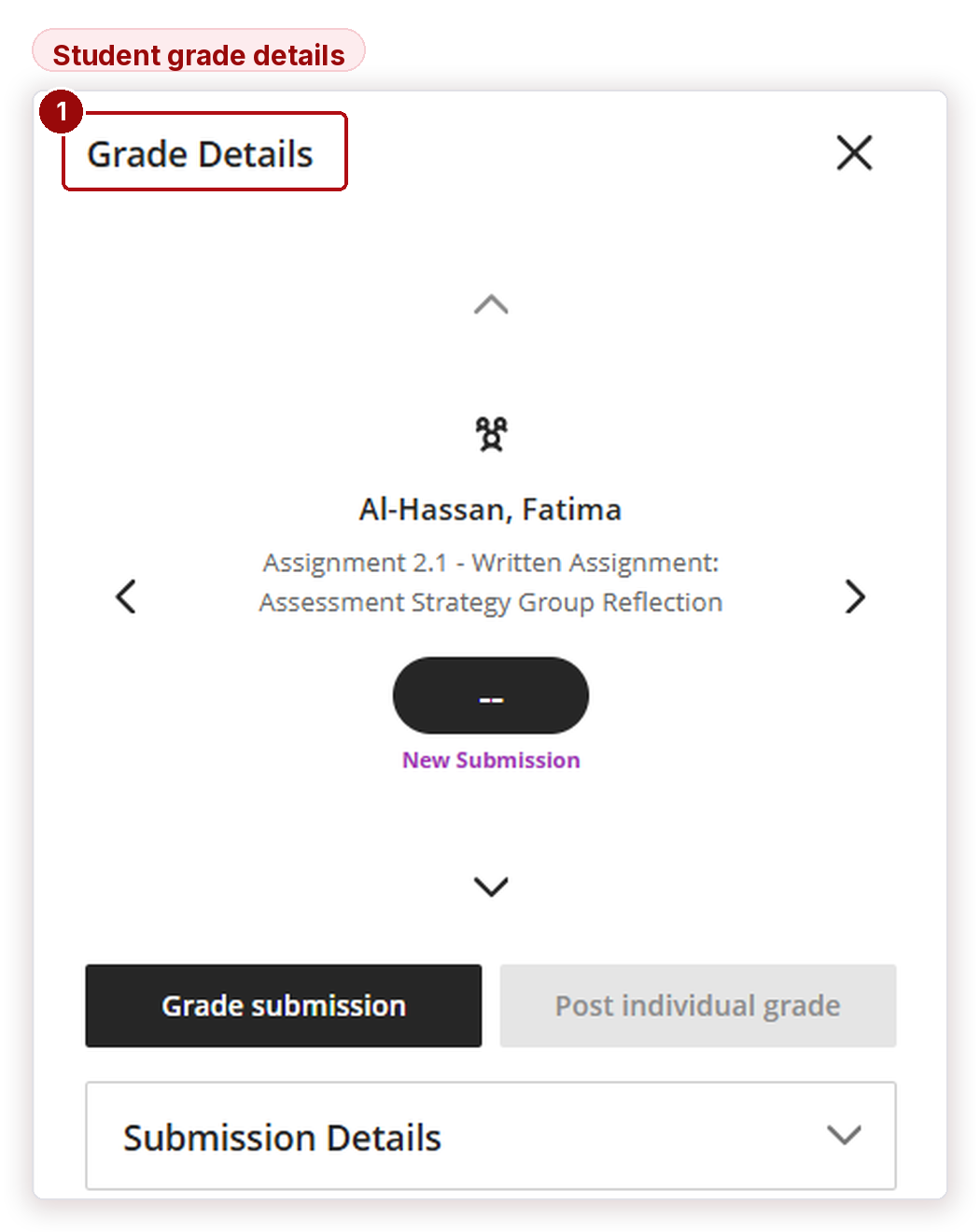 Figure 11 — The student grade details panel.