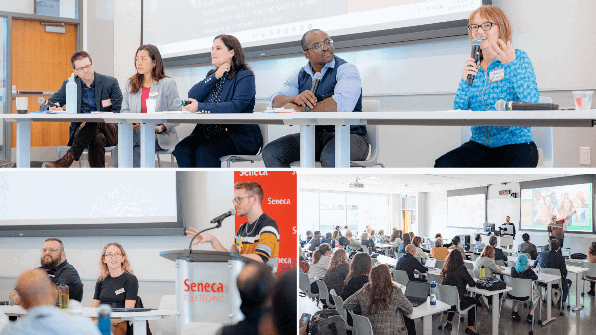 A collage of images from the panel and workshops at Teaching & Learning Day Fall 2024