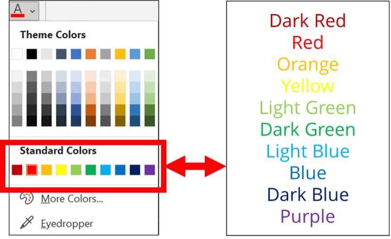 Screenshot of the standard colors in PowerPoint
