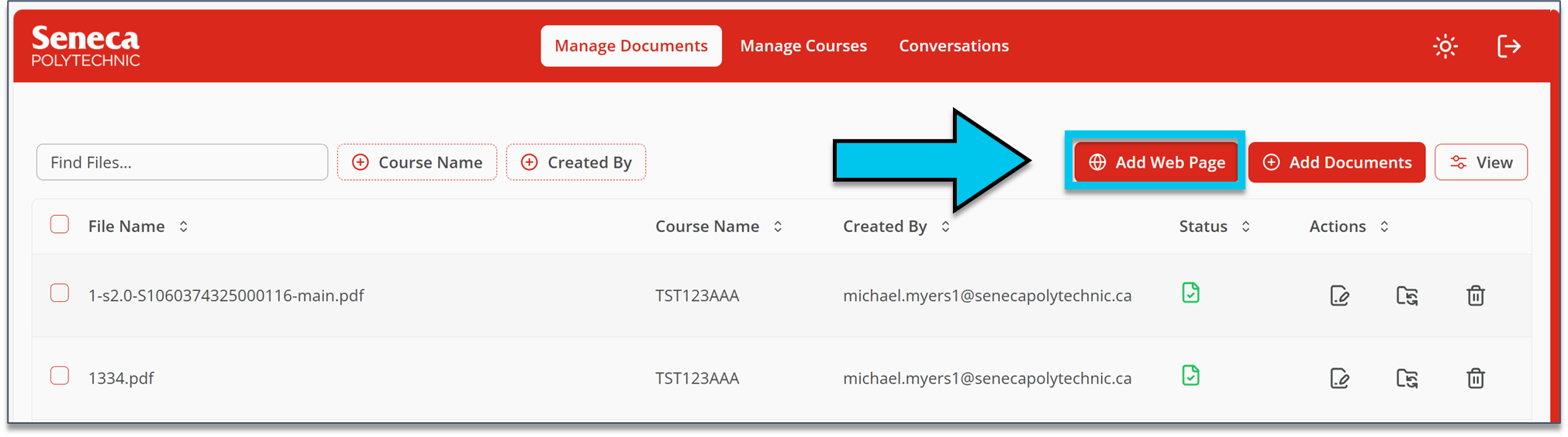 Add Web Page button.