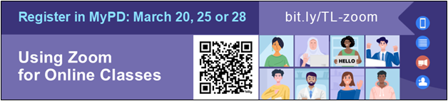 Banner for Using Zoom for Online Classes course with QR code