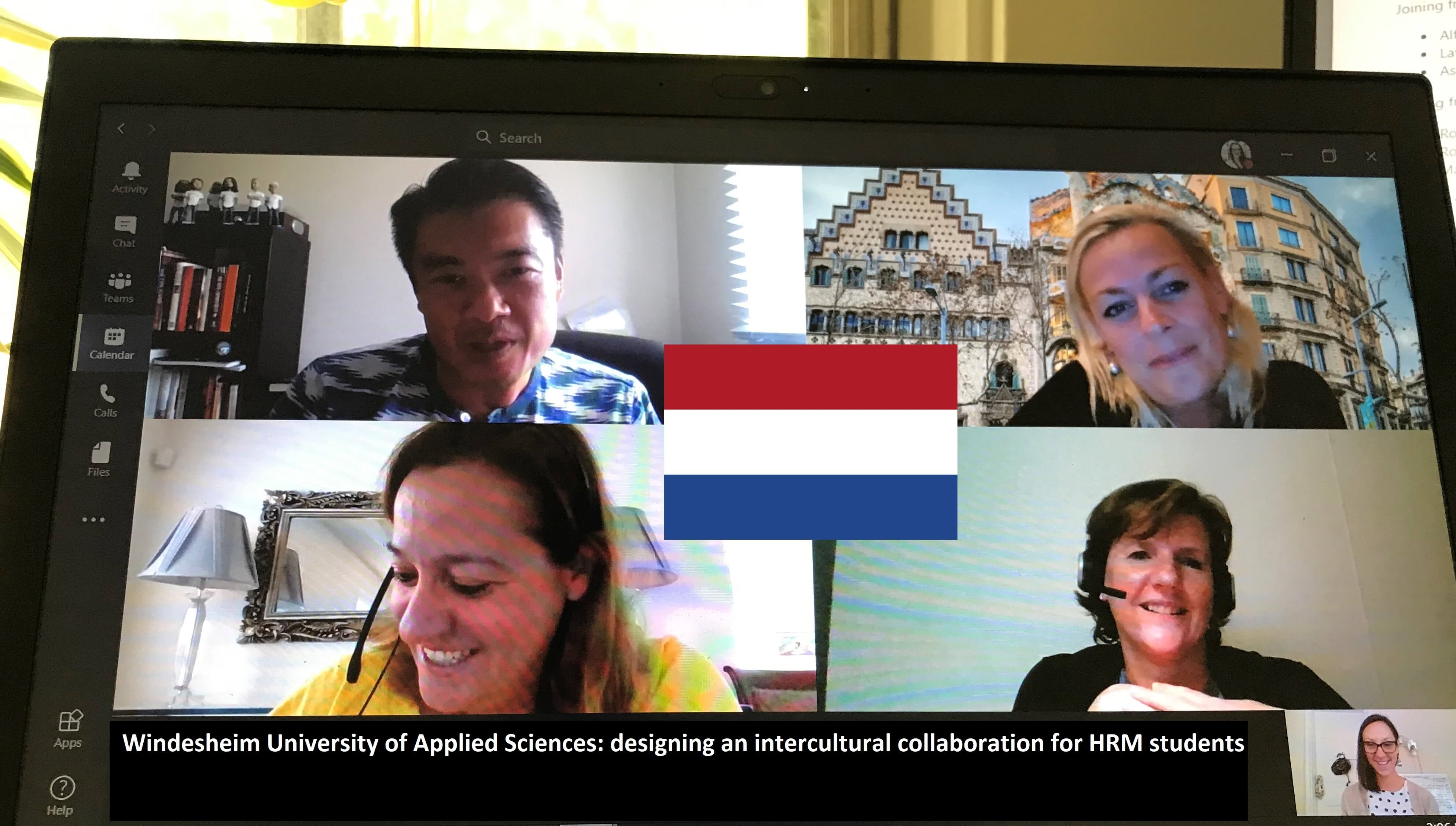 A screencapture from the meeting between Seneca College and Windsheim University to design an intercultural collaboration for HRM students