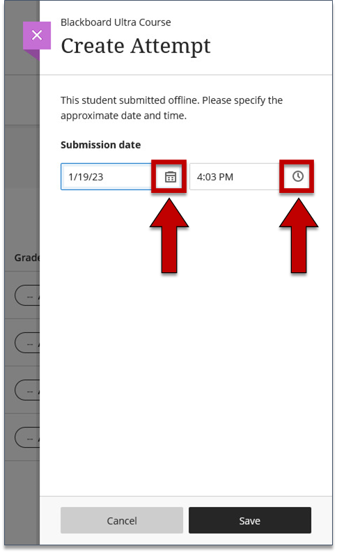 Screenshot of step 4 of Grading an Assessment Submitted Offline as explained on this page.