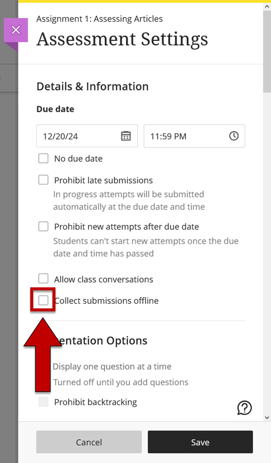Screenshot of step 3 of Enabling Online Submissions as explained on this page.