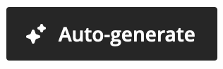 The ✨ Auto-generate option (with a lower-case g) appears as white text on a black background when generating test questions, rubric templates, discussion topics, journal prompts, and assignment prompts