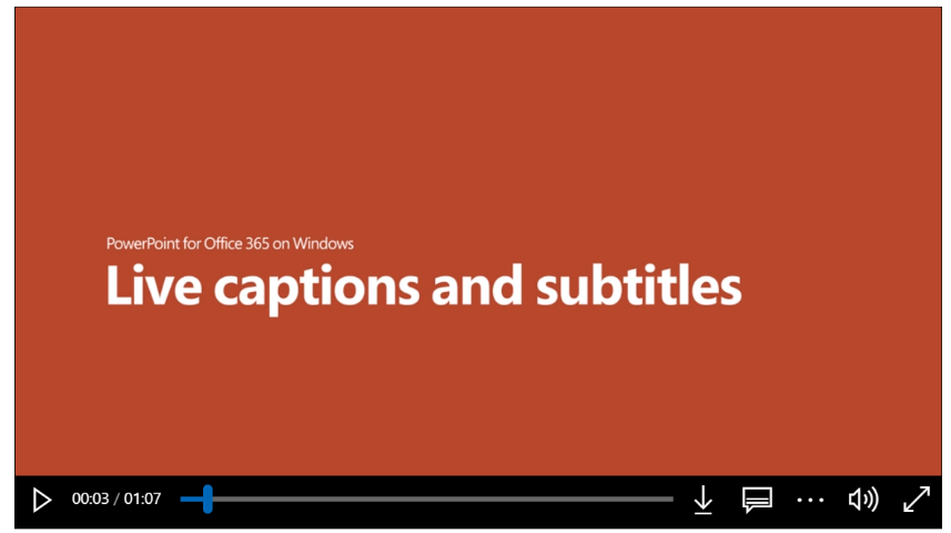 A screen capture of the title slide from the Live Captions & Subtitles video from Microsoft, available at https://support.microsoft.com/en-us/office/video-live-captions-subtitles-371bd124-855f-46a9-a923-5371c10f36c5.